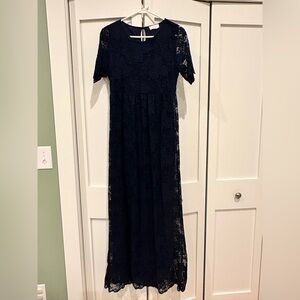 Wren and Ivory The Oleander Lace Gown in Navy